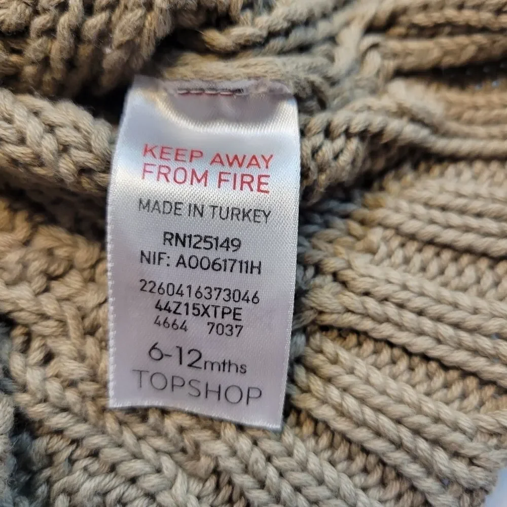 MINI Top Shop Oatmeal Kids Mushroom Colored Cable Knit Cardigan boys 6-12 months